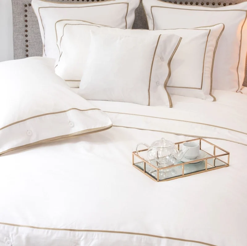 Monaco Egyptian 550 Thread Cotton Sateen - Mink trim - Duvet Cover with Buttons