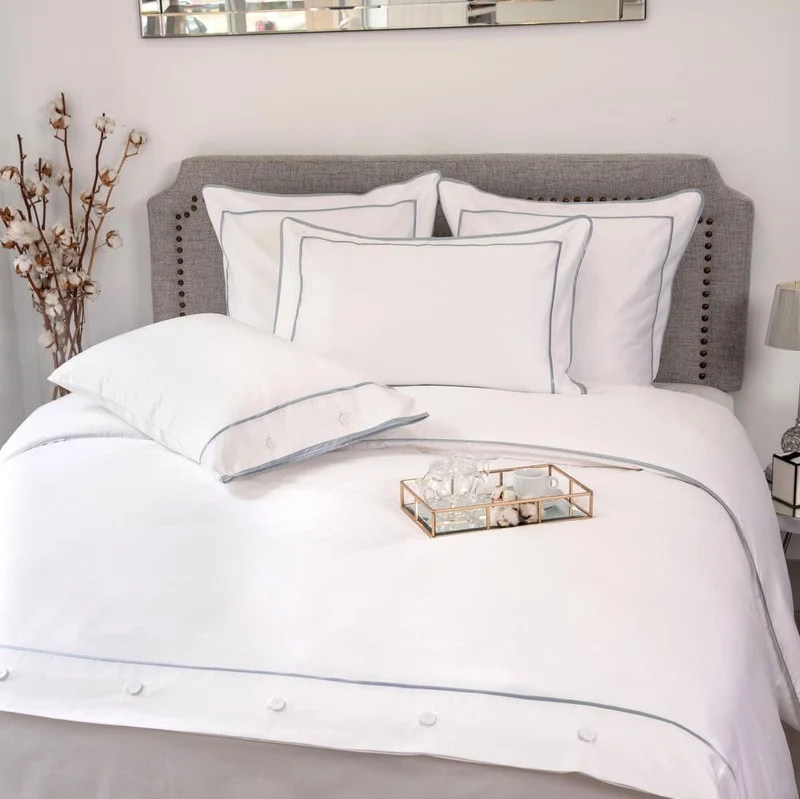 Monaco Egyptian 550 Thread Cotton Sateen - Platinum Grey trim - Duvet Cover with Buttons