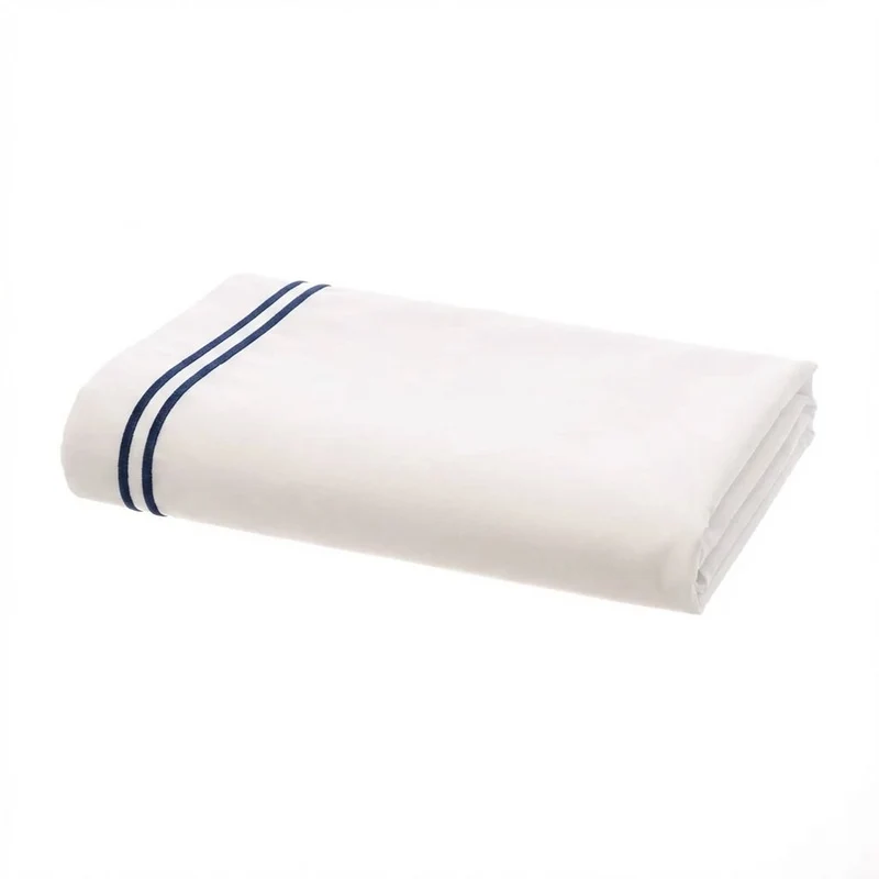 750 Thread Cotton Sateen with 2 row Navy Cord - Flat Sheet