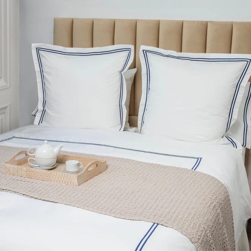 750 Thread Cotton Sateen with 2 row Navy Cord - Duvet Cover