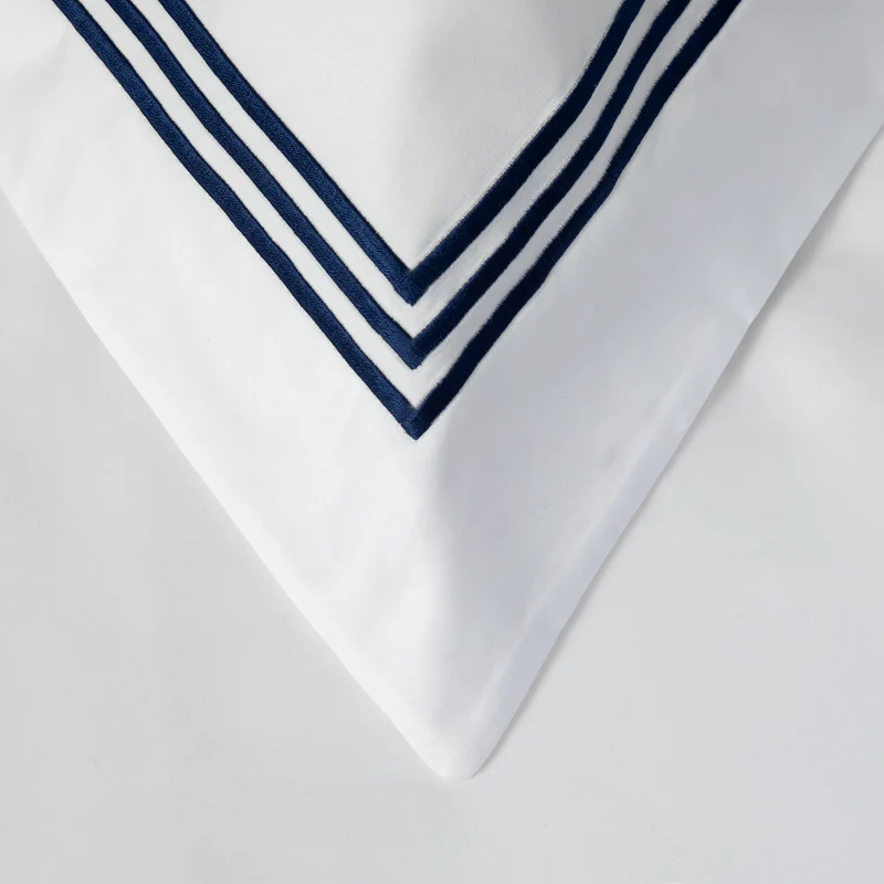 Milano Egyptian 800 Thread Cotton - White with Navy blue Three Row Cord - Pillowcase