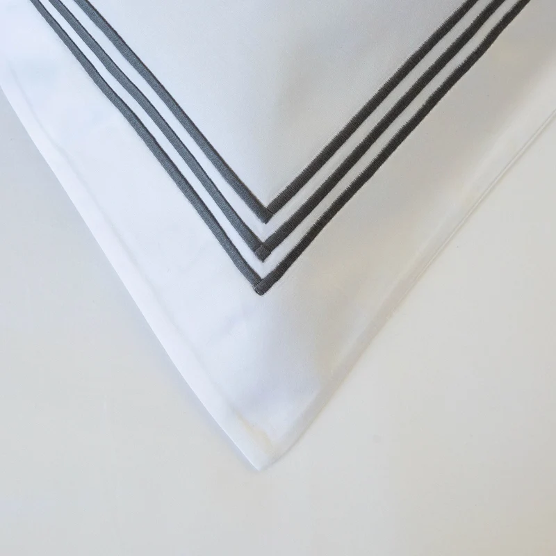 Milano Egyptian 800 Thread Cotton - White with Dark Grey Three Row Cord - Pillowcase