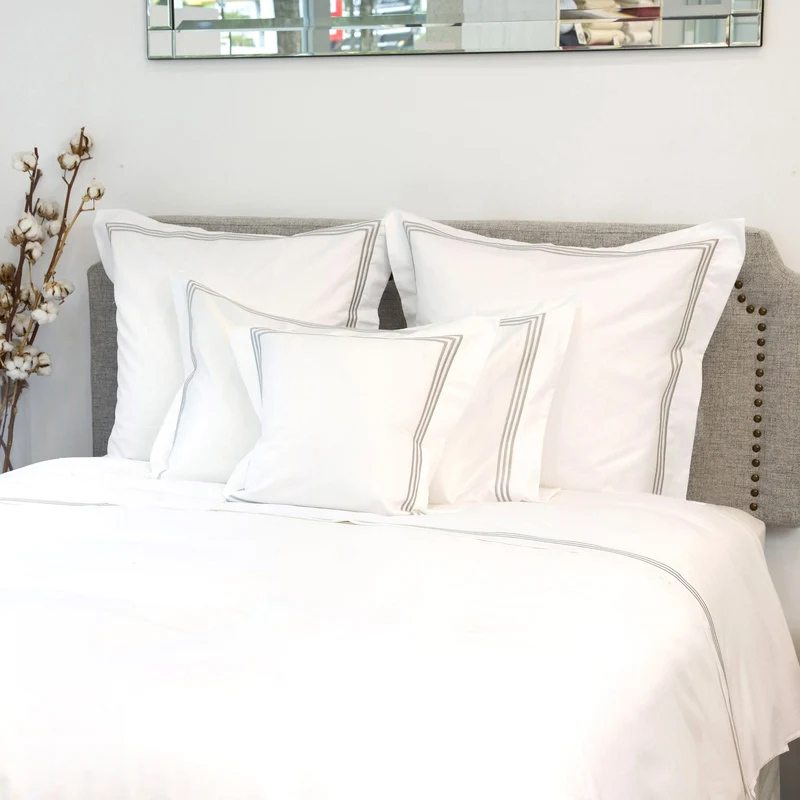 Milano Egyptian 800 Thread Cotton - White with Light Grey Three Row Cord - Duvet Cover