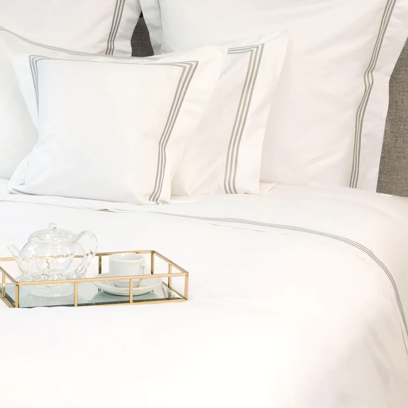 Milano Egyptian 800 Thread Cotton - White with Light Grey Three Row Cord - Flat Sheet