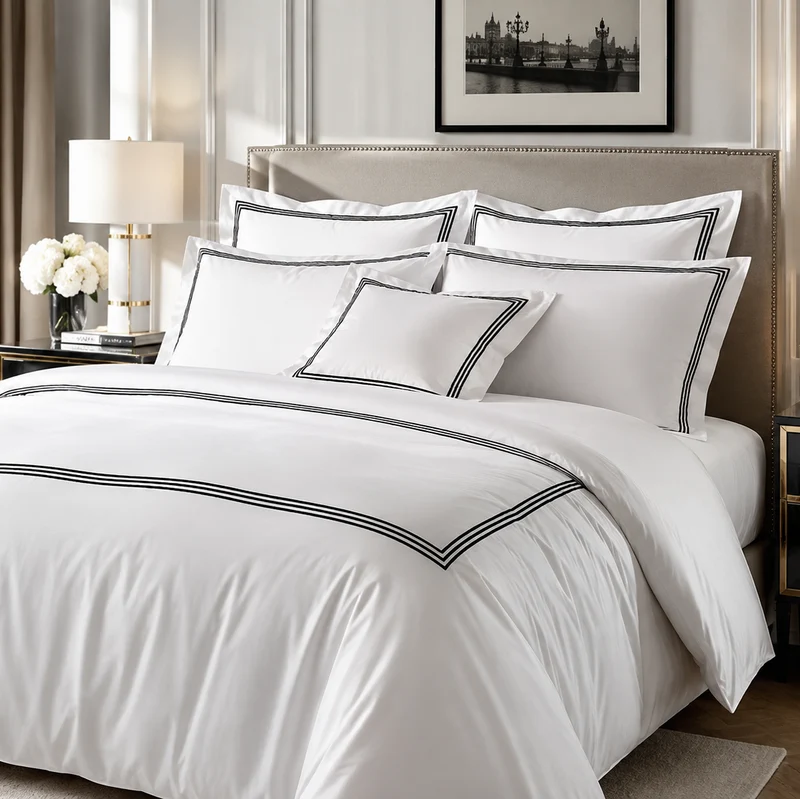 Milano Egyptian 800 Thread Cotton - White with Black Three Row Cord - Duvet Cover