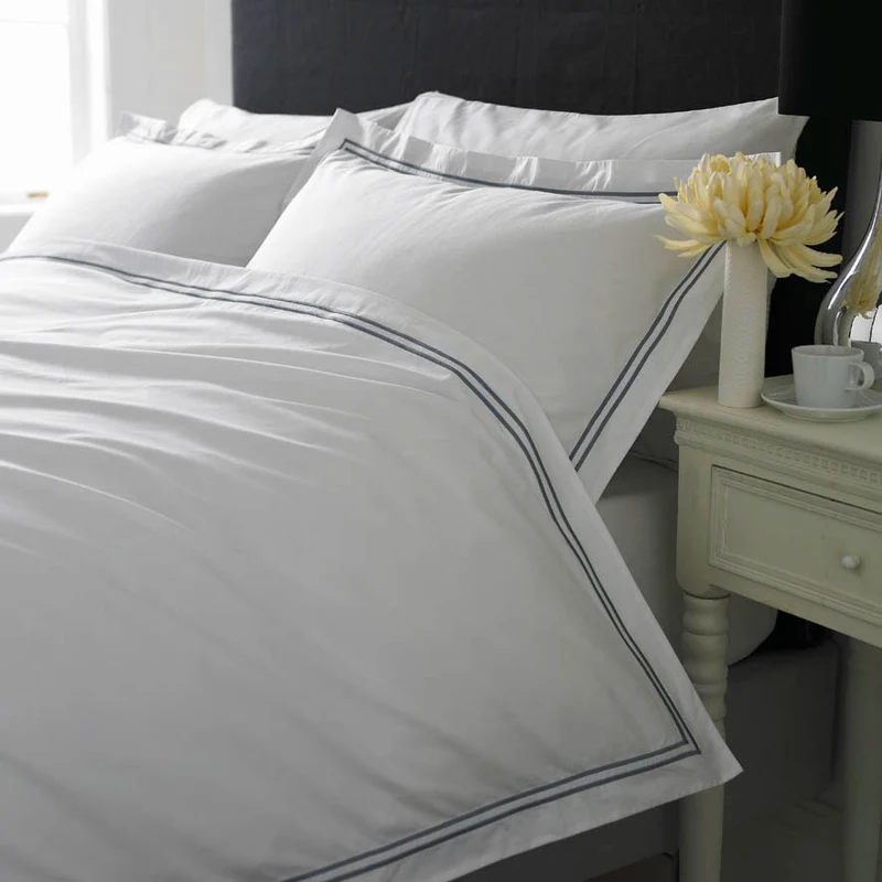 2 Row Cord Boutique Quality Egyptian 400 Thread Cotton Percale Bedlinen - Grey cording - Duvet Cover