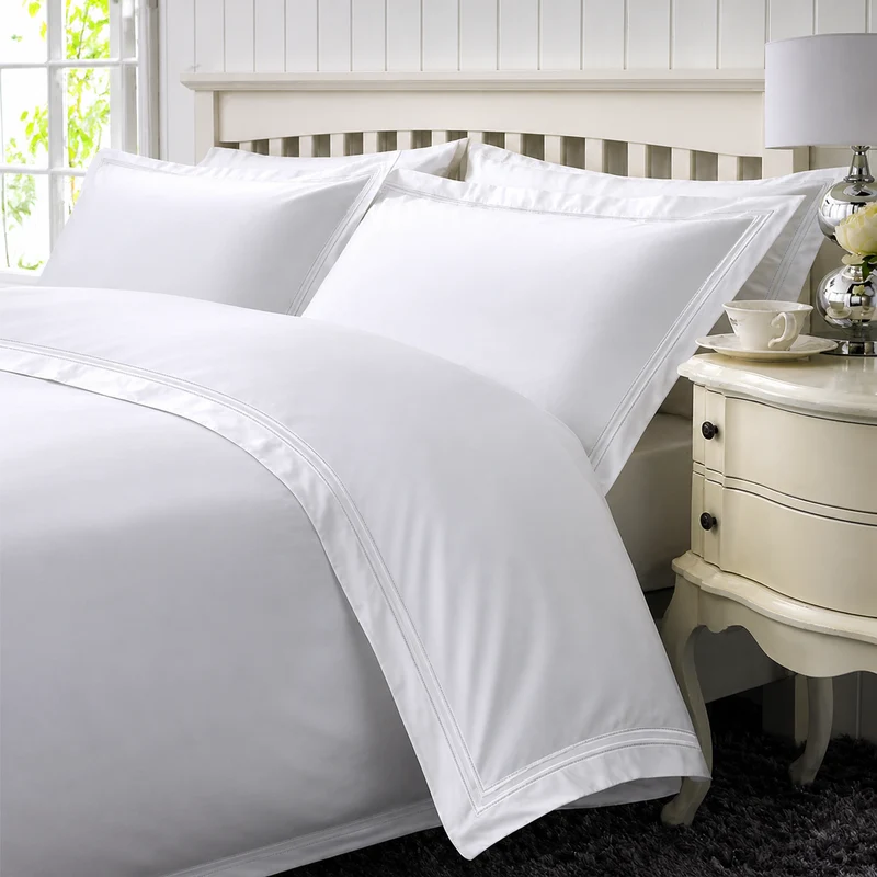 2 Row Cord Boutique Quality Egyptian 400 Thread Cotton Percale Bedlinen - White cording - Duvet Cover