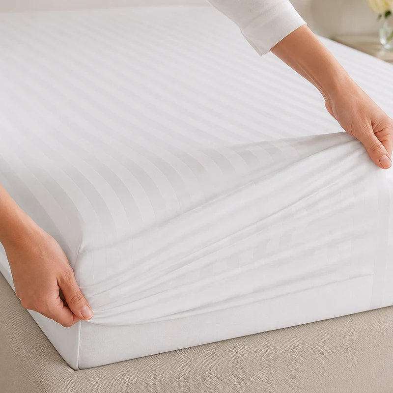 Egyptian 300 Thread Cotton Sateen Stripe Bedlinen - Fitted Sheet