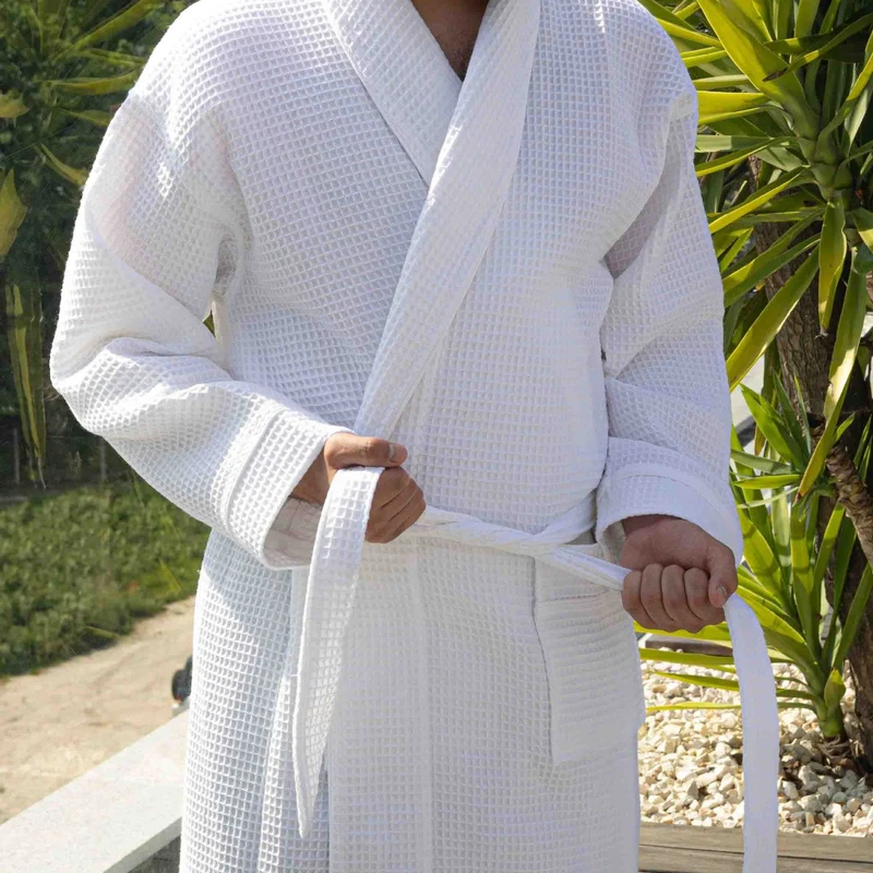 Executive Piped Cotton Waffle Bathrobe