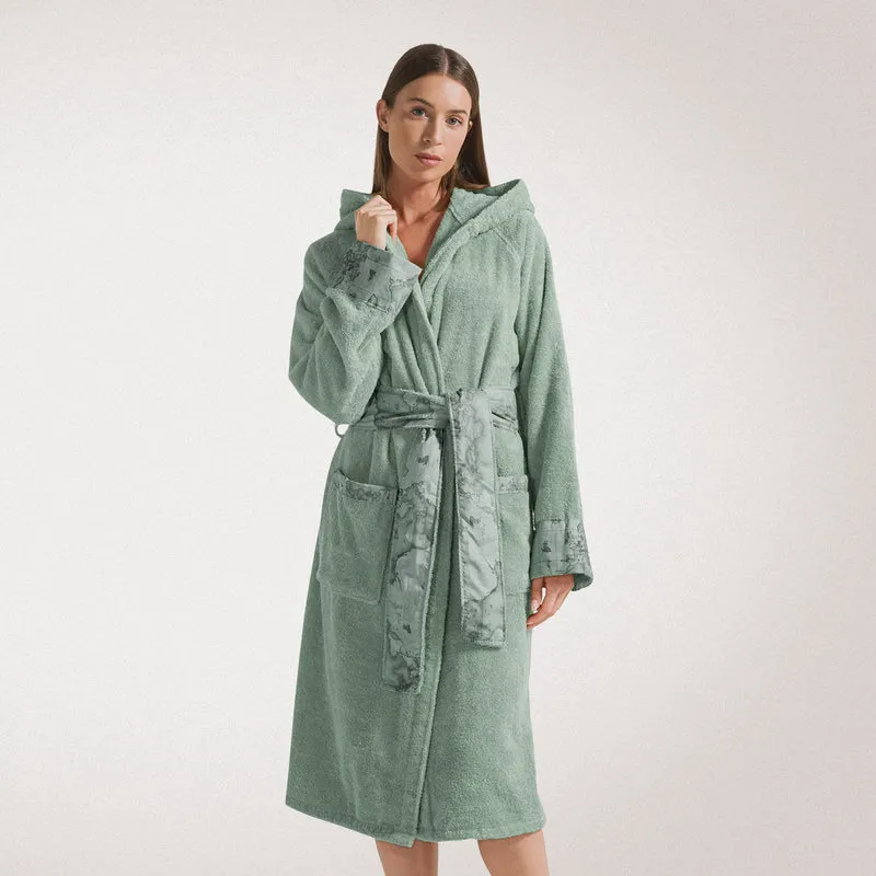 Accappatoio con Cappuccio Geo Tartan Green in Cotone 480 gr/mq