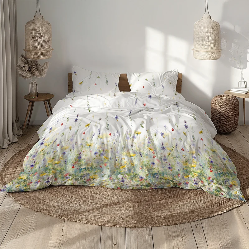 Completo Lenzuola Copriletto in Percalle di Cotone con Stampa Floreale - Wildflower