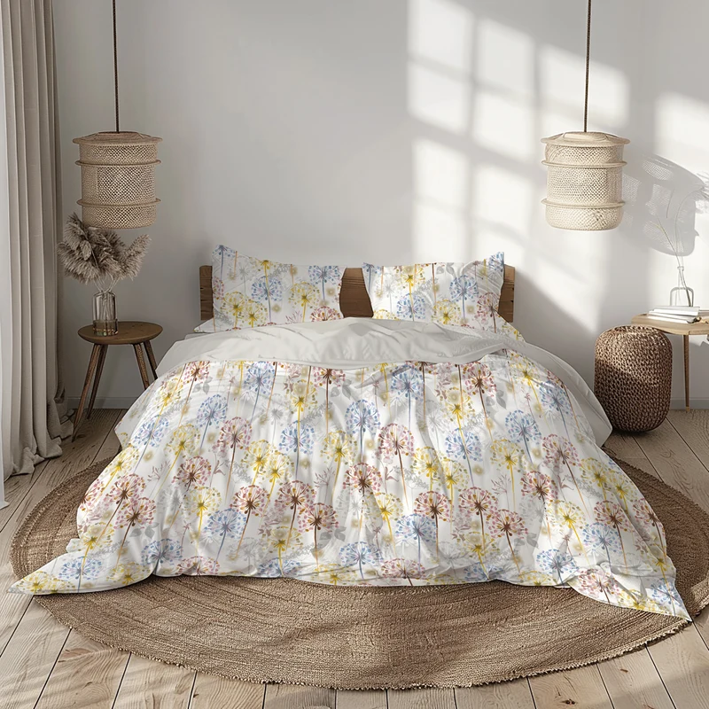 Parure Copripiumino in Percalle di Cotone con Stampa Floreale - Asteria