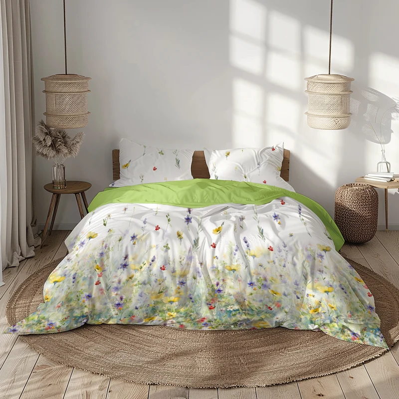 Parure Copripiumino in Percalle di Cotone con Stampa Floreale - Wildflower