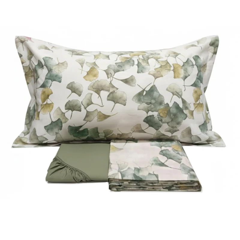 Completo Lenzuola in Flanella Di Cotone Fantasia - Ginkgo