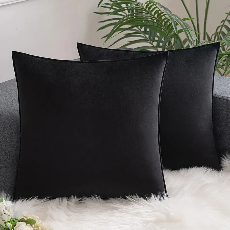 Lot de deux housse de coussins velours noir confortables