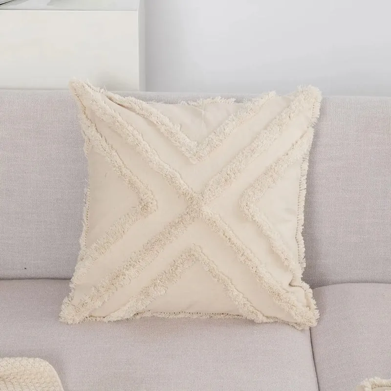 Coussin boheme chic tufté à franges