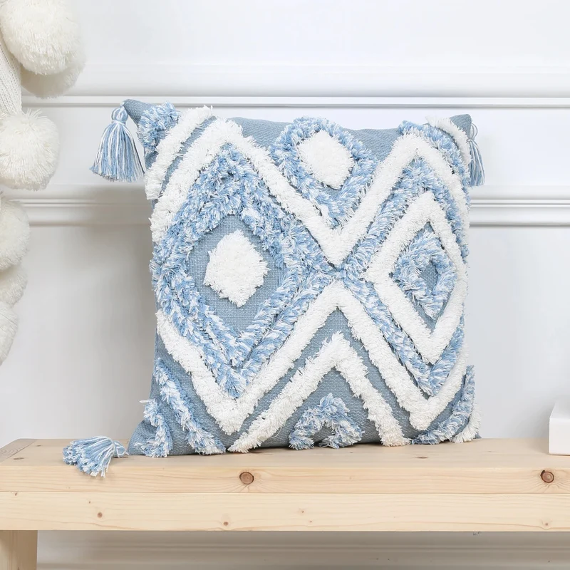 Coussin berbere bleu et carré avec losanges brodés