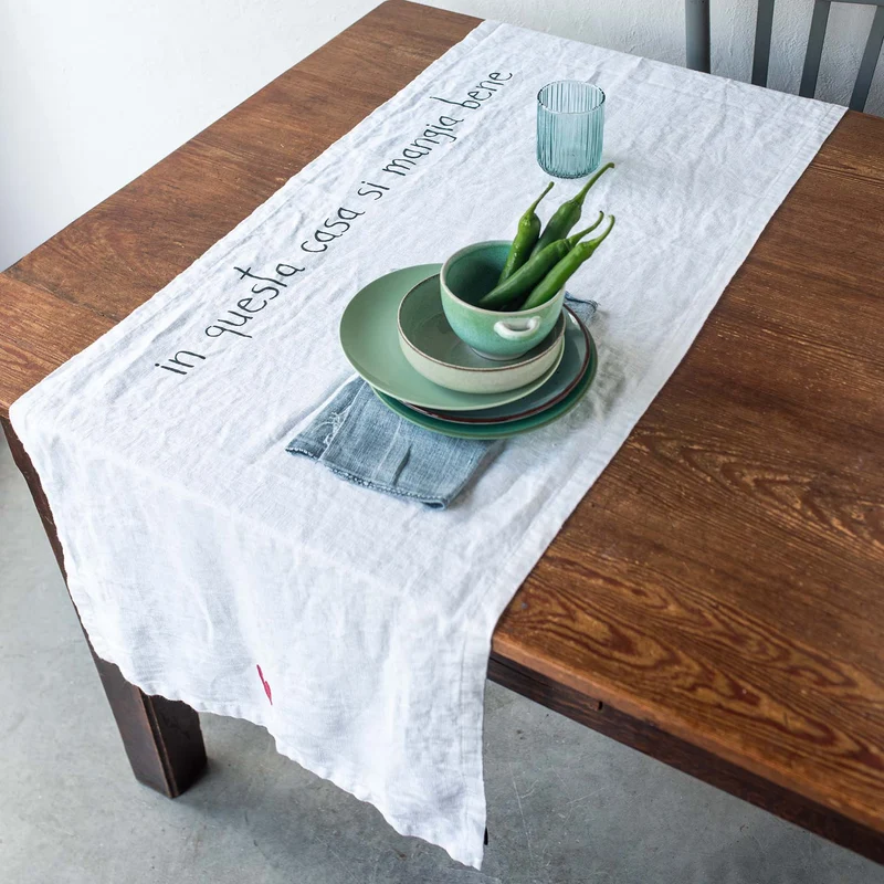 Runner in Lino Stonewashed Stampa - In Questa Casa si Mangia Bene