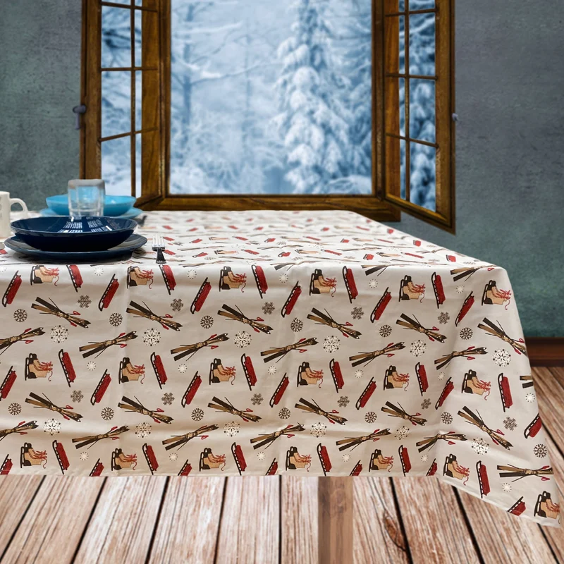 Tovaglia in Cotone Resinato Fantasia Invernale - Pattini