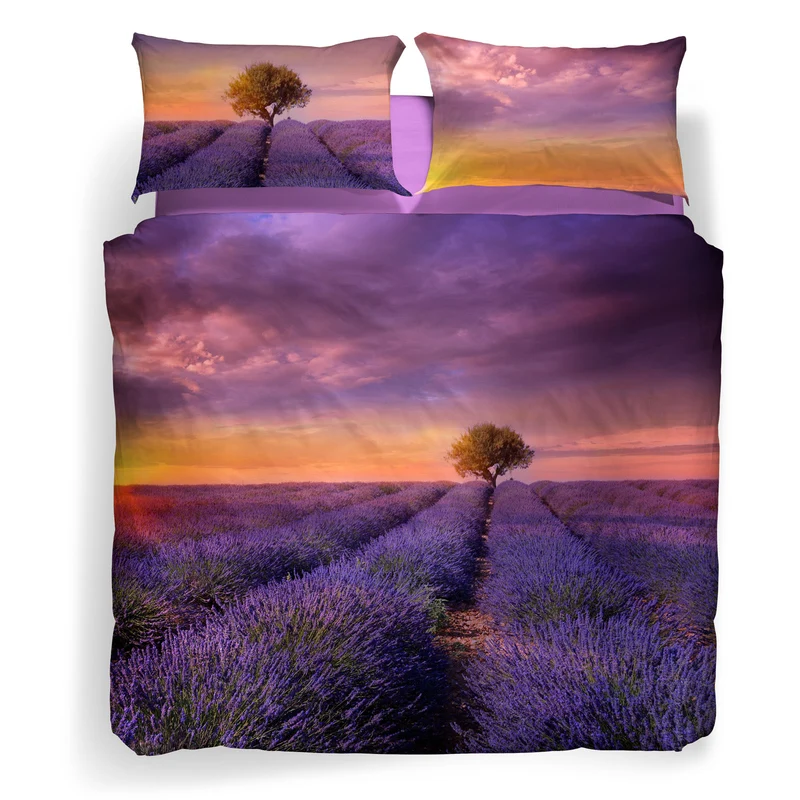 Completo Copripiumino lavender sunset Fotografico in Cotone