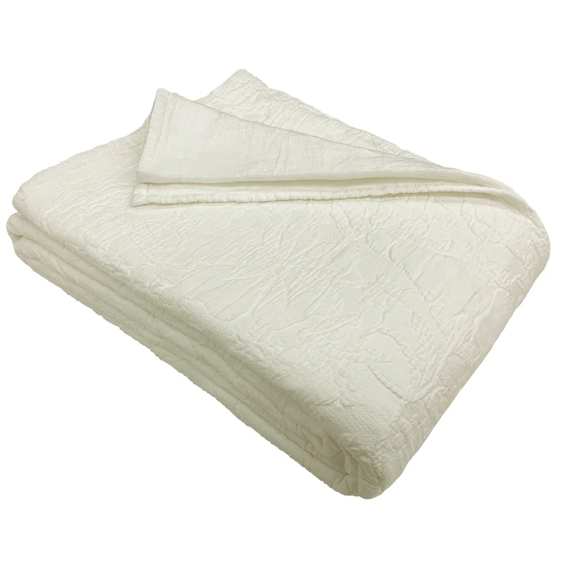 Copriletto in Cotone in tinta unita StoneWashed jacquard floreale - Triptree