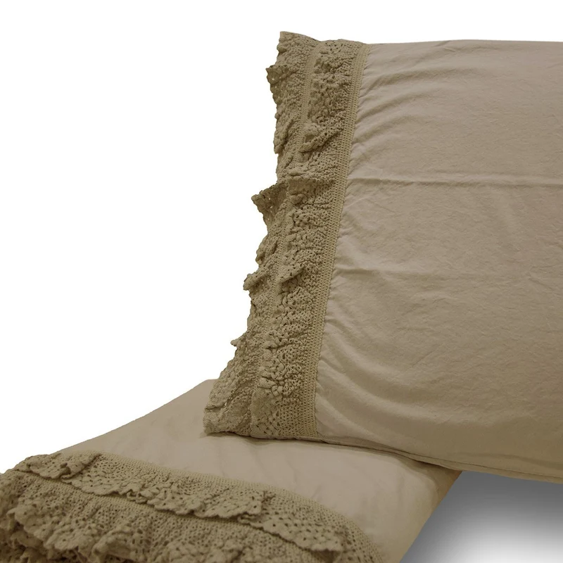 Completo Copripiumino in 100% Puro Cotone StoneWashed - Taba