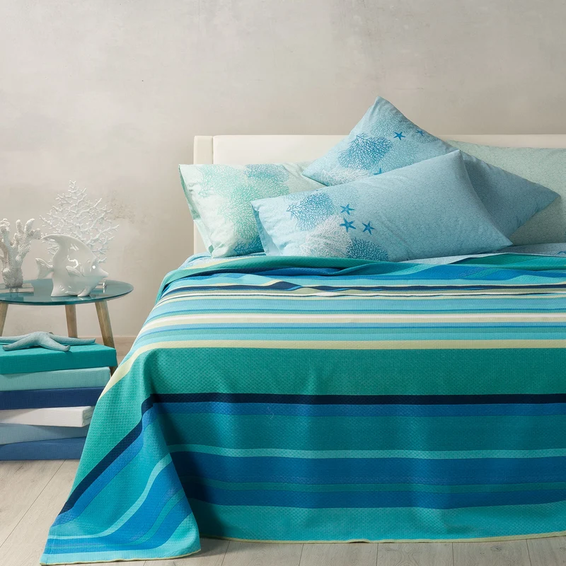 Copriletto Estivo ibiza Mediterraneo in Cotone Piquet