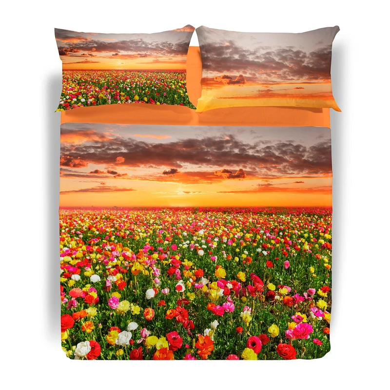 Completo Lenzuola Copriletto flowering fields Fotografico in Cotone