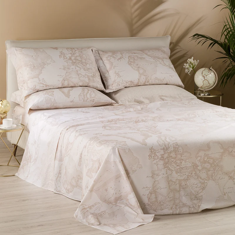 Completo Lenzuola Copriletto geo white in Percalle