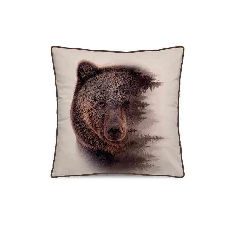 Cuscino in velluto con orso bruno