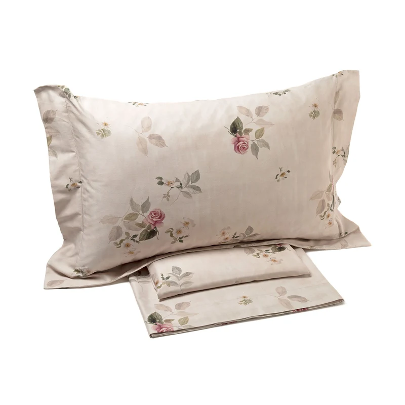 Completo Lenzuola rose e fiori in Raso di cotone