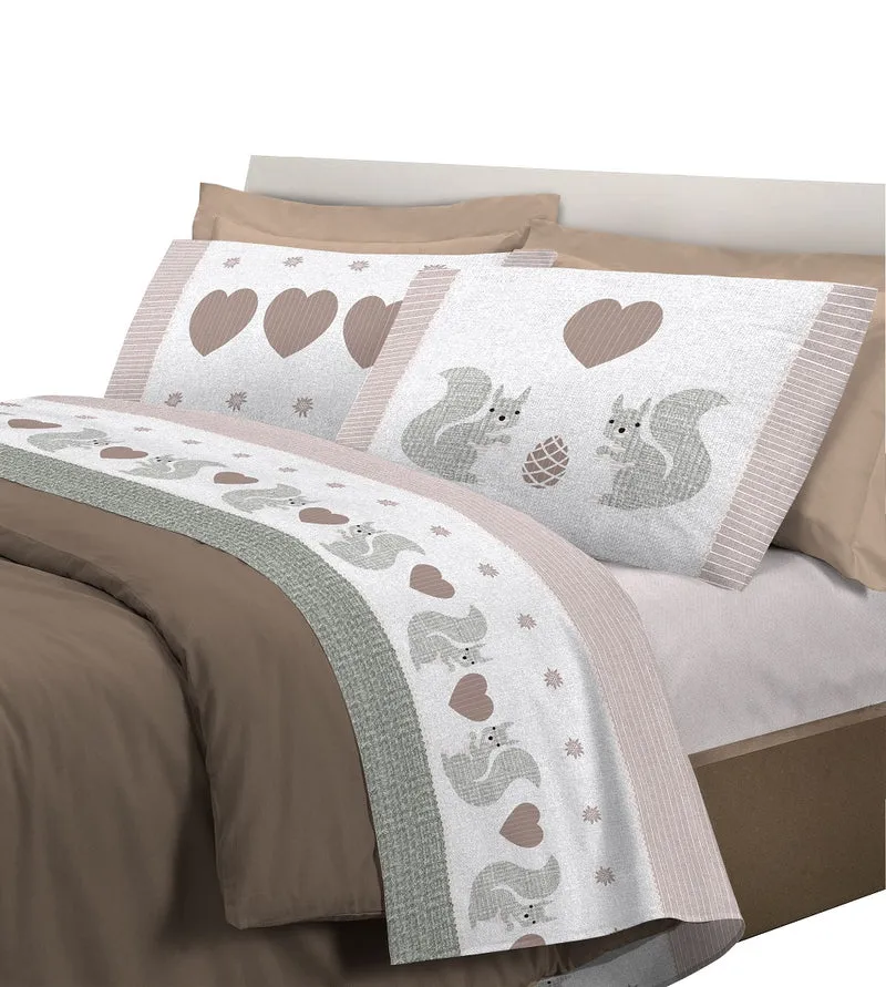 Completo letto lenzuola, parure, fantasia scoiattoli Il Gruppone