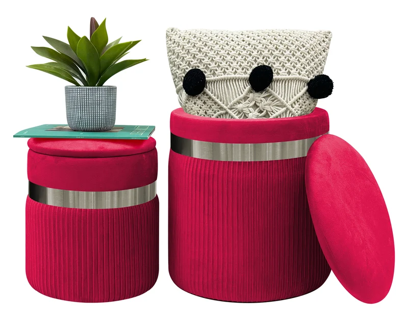 Set Di 2 Pouf Contenitori In Velluto Design Moderno Poggiapiedi Il Gruppone