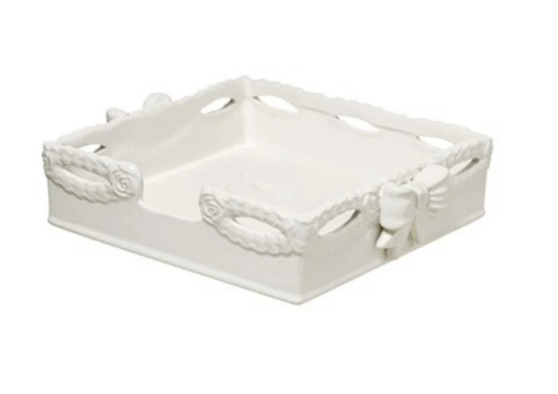 L’ARTE DI NACCHI PORTATOVAGLIOLI CON FIOCCHI CERAMICA BIANCA 21X25X6 CM KF-4