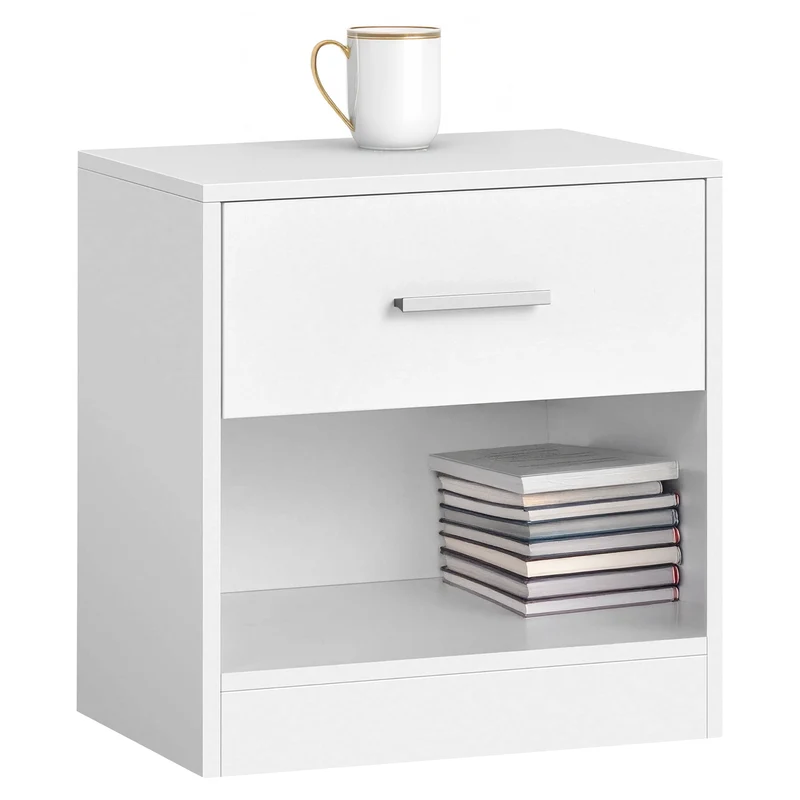 Comodino Moderno Cassetto Con Maniglia E Scomparto Aperto Camera Da Letto Portalibri Oggetti Mensola Libreria
