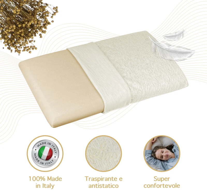 Cuscino In Memory Foam In Fresco Lino Ortopedico Ergonomico Traspirante Anti Russamento Sfoderabile Supporto Con Federa Lavabile Prodotto Italiano No Sudore