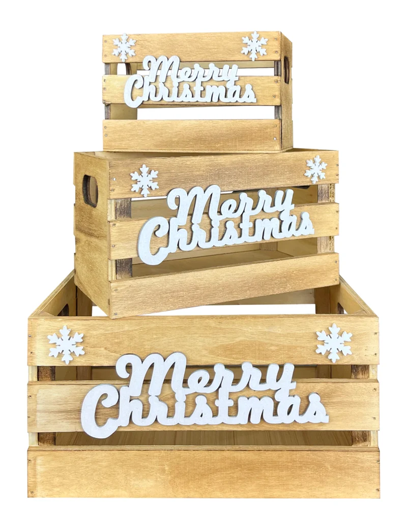 Set 3 Cassette In Legno Impilabili Fantasia Natale Merry Christmas Cassettina Il Gruppone