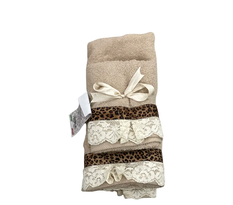 Set asciugamano 1+1 Leopardati con Pizzo