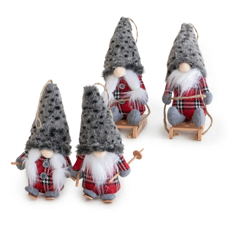 Set 4 Gnomi Natalizi 22 cm con Sci e Slitta Decorazioni Natale in Feltro Il Gruppone