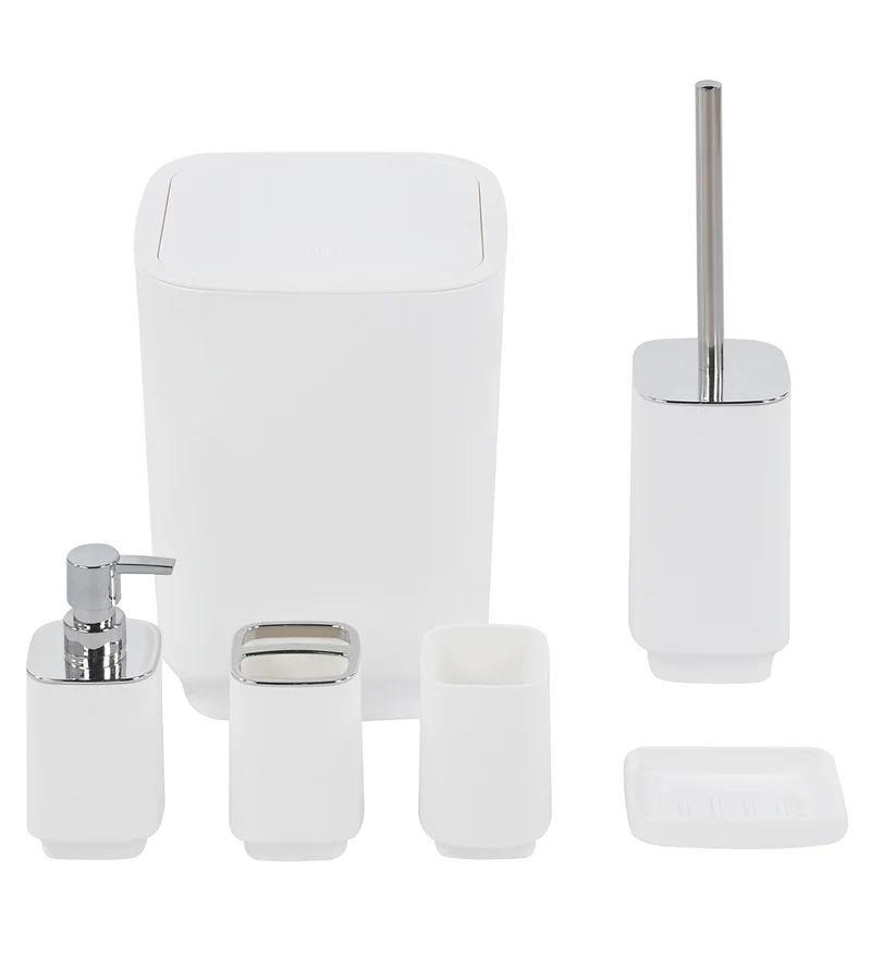 Set Accessori Bagno 6 Pezzi Design Moderno in Plastica con Finitura Lucida Il Gruppone