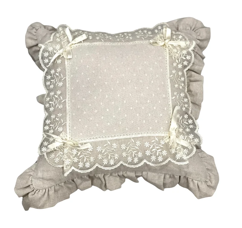Cuscino cotone e pizzo Hesta EDWIGE. 100% Cotone, made in Trentino