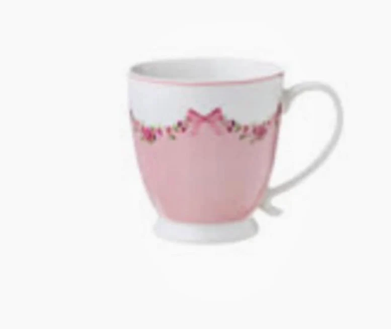L'ARTE DI NACCHI Set 4 Mug tazze da colazione porcellana con fiori rosa 10x14x10,5 cm