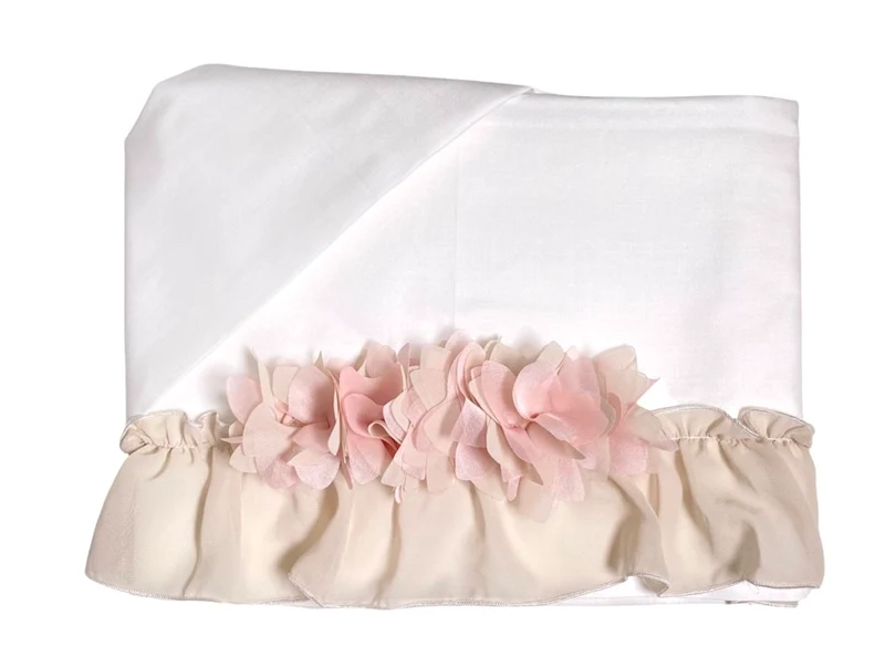 Lenzuolino Per Carrozzina In Cotone Bianco Con Organza Neonata LA SARTORIA DEI PICCOLI LL103