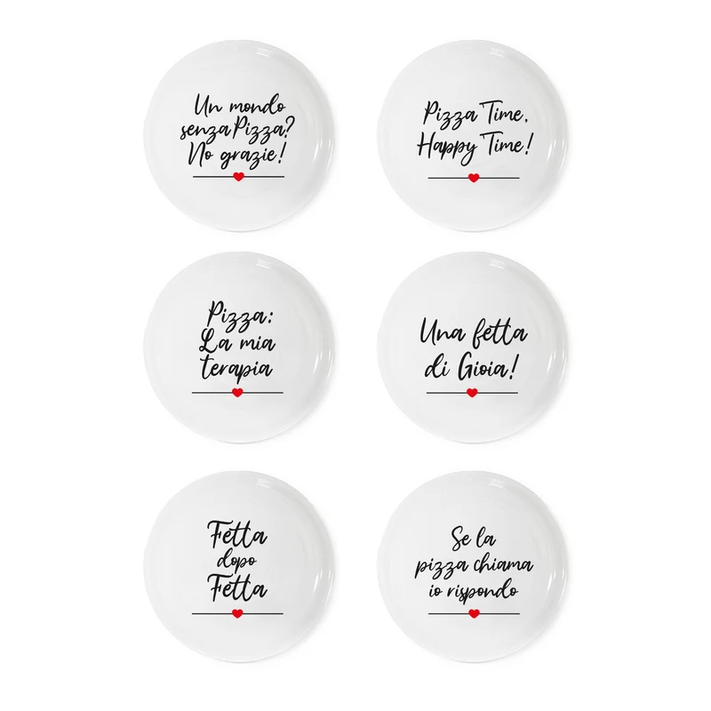 Set 6 Piatti Pizza Decorati con Scritte in Porcellana Ø31 cm Il Gruppone