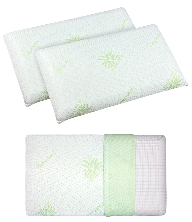 Coppia Guanciali In Vero Memory Foam Cuscino Saponetta Fodera Aloe Vera antiacaro