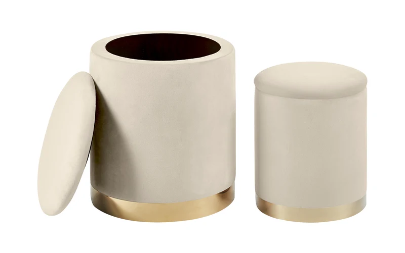 Set Di 2 Pouf Contenitori In Velluto Tondo con Coperchio Rimovibile Il Gruppone