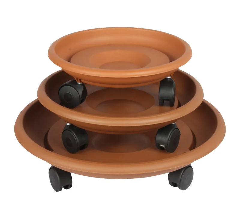 Set 3 Pezzi Carrello PortaVasi Ø 33/26/22 Cm Supporto Per Piante Sottovaso con ruote