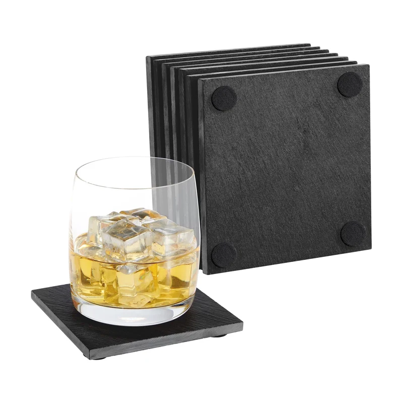 Set 8 Sottobicchieri Quadrati in Ardesia 10×10 cm con Gommini Antiscivolo Il Gruppone