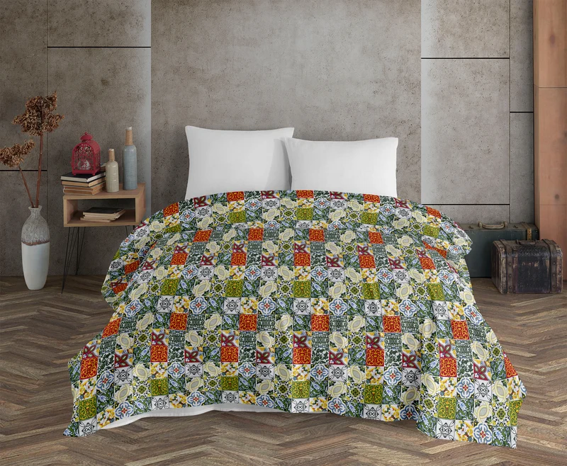 Copriletto Telo Arredo Multiuso in Cotone Panama Fantasia Maioliche Made in Italy Il Gruppone