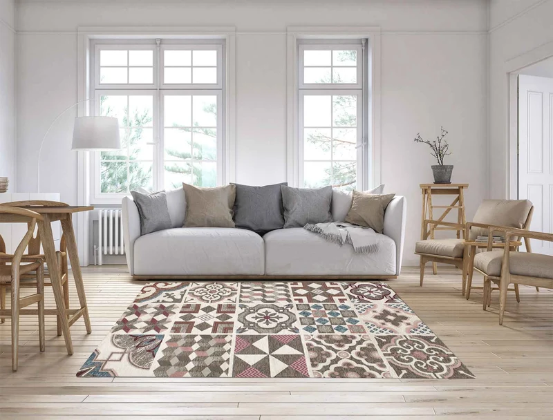 Tappeto Arredo Moderno in Ciniglia Antiscivolo Made in italy Maioliche Grigio Il Gruppone